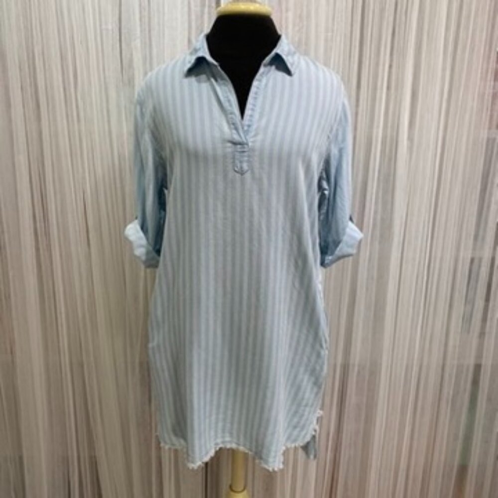 Thread+Supply Women's 100% Tencel Lyocell Striped Shirt Dress Light Blue Size M